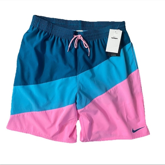 Nike XL Men’s Blue Pink Swim Shorts 9” Color Surge NWT Lined Four-Way Stretch - Picture 1 of 6